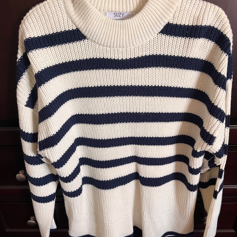 Women's Striped Sweater - Navy and Warm White - Suzy Shier